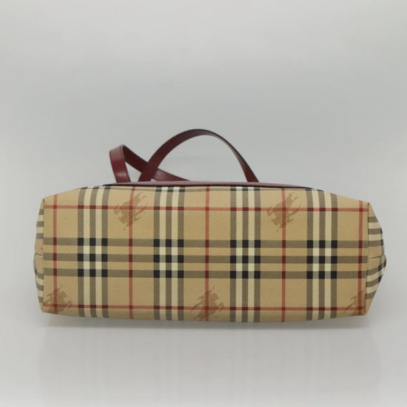 BURBERRY Nova Check Tote Bag PVC Beige Silver Auth 117740