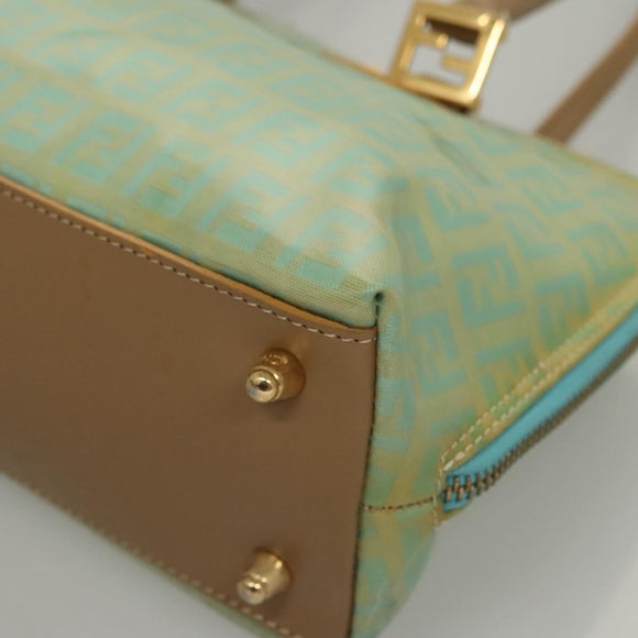 FENDI Zucchino Canvas Hand Bag Enamel Light Blue Gold Auth 117743