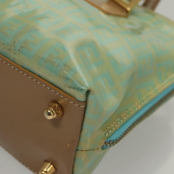 FENDI Zucchino Canvas Hand Bag Enamel Light Blue Gold Auth 117743