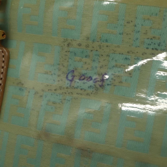 FENDI Zucchino Canvas Hand Bag Enamel Light Blue Gold Auth 117743