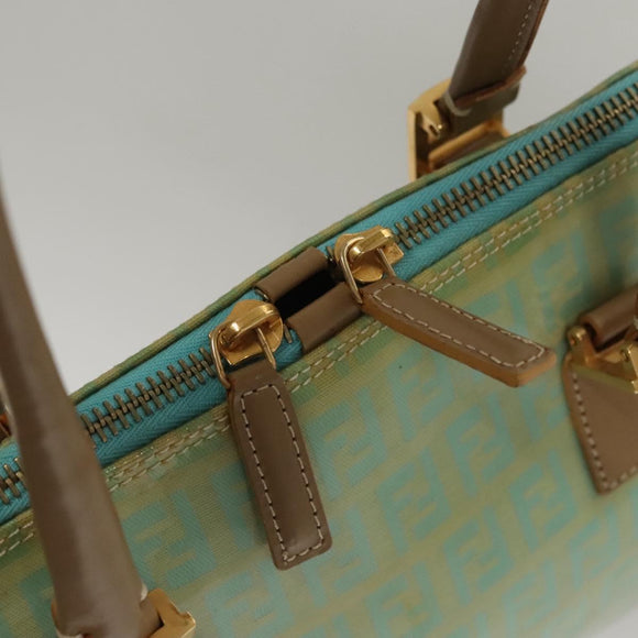 FENDI Zucchino Canvas Hand Bag Enamel Light Blue Gold Auth 117743