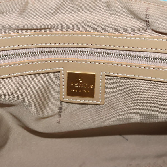 FENDI Zucchino Canvas Hand Bag Enamel Light Blue Gold Auth 117743