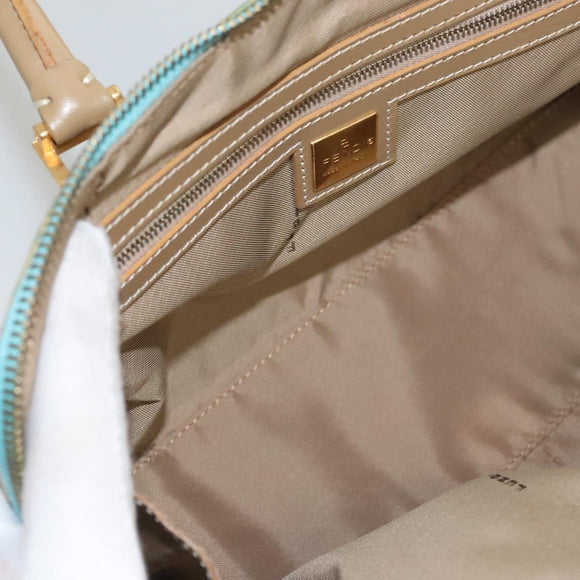 FENDI Zucchino Canvas Hand Bag Enamel Light Blue Gold Auth 117743