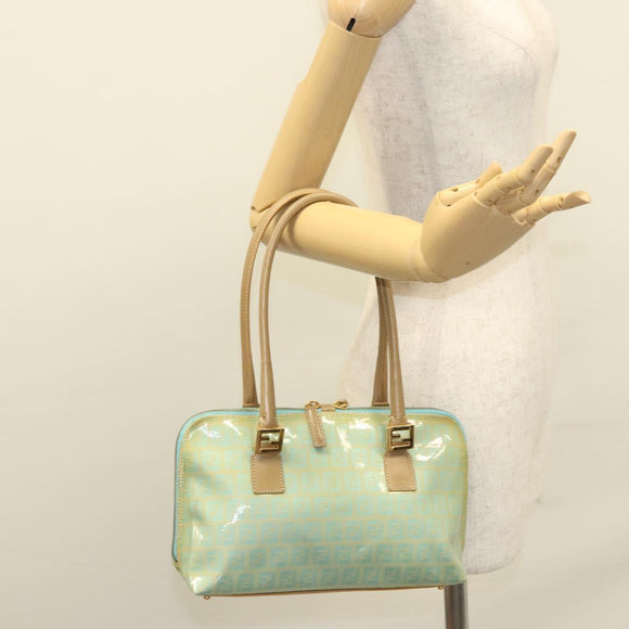 FENDI Zucchino Canvas Hand Bag Enamel Light Blue Gold Auth 117743