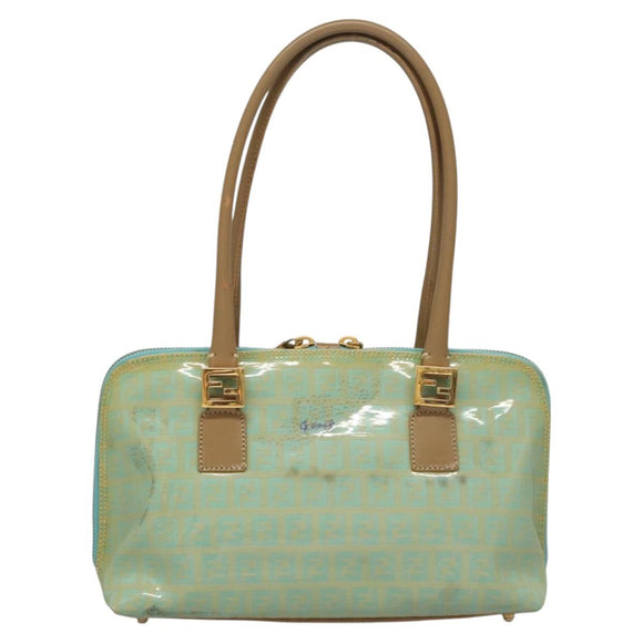 FENDI Zucchino Canvas Hand Bag Enamel Light Blue Gold Auth 117743