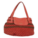 BURBERRY Blue Label Tote Bag Raffia Orange Auth 117747-1