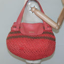 BURBERRY Blue Label Tote Bag Raffia Orange Auth 117747-22