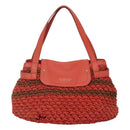 BURBERRY Blue Label Tote Bag Raffia Orange Auth 117747-13