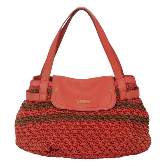 BURBERRY Blue Label Tote Bag Raffia Orange Auth 117747