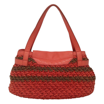 BURBERRY Blue Label Tote Bag Raffia Orange Auth 117747 - 0