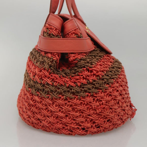 BURBERRY Blue Label Tote Bag Raffia Orange Auth 117747