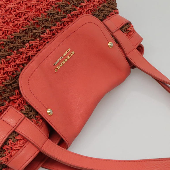 BURBERRY Blue Label Tote Bag Raffia Orange Auth 117747