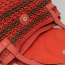 BURBERRY Blue Label Tote Bag Raffia Orange Auth 117747-7