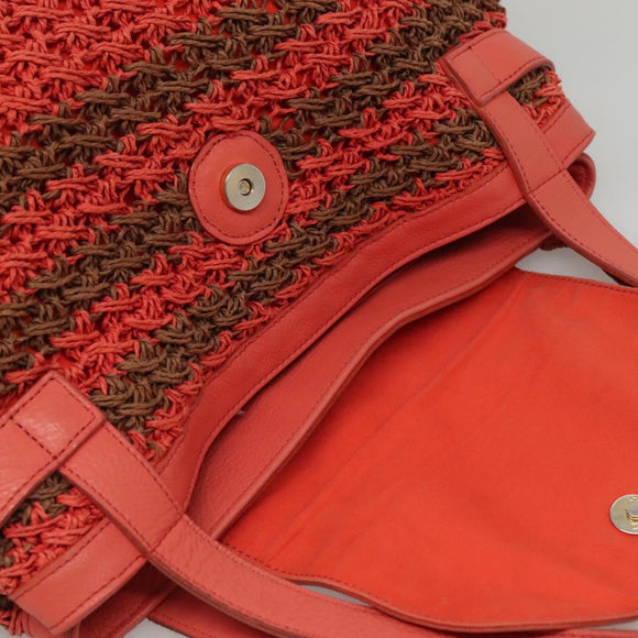 BURBERRY Blue Label Tote Bag Raffia Orange Auth 117747