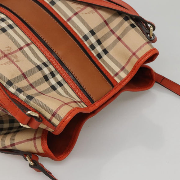 BURBERRY Nova Check Tote Bag PVC Leather Beige Brown Auth 117753