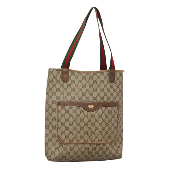 GUCCI GG Supreme Web Sherry Line Tote Bag PVC Beige Green Red Auth 117760