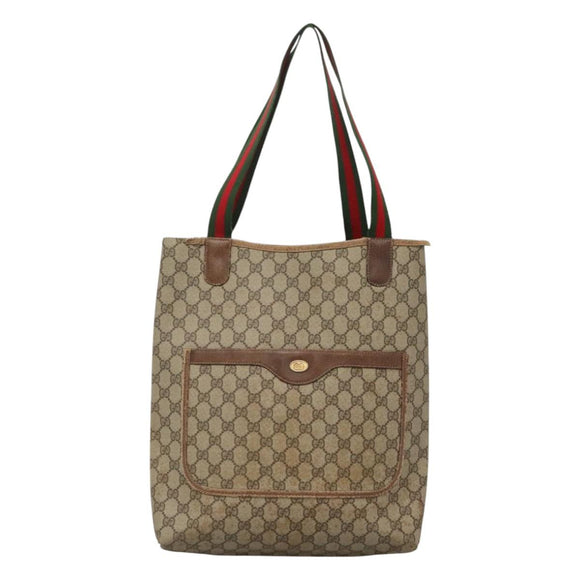 GUCCI GG Supreme Web Sherry Line Tote Bag PVC Beige Green Red Auth 117760