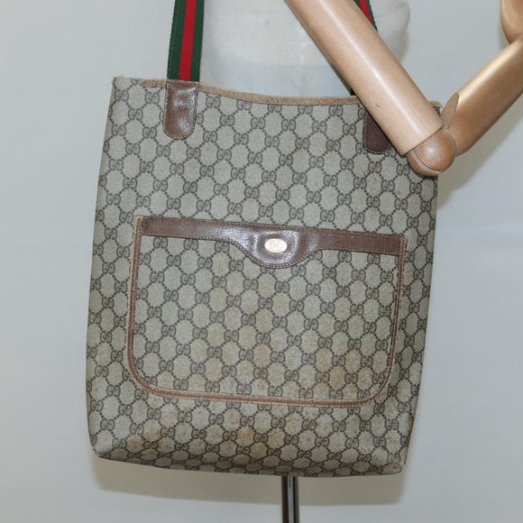 GUCCI GG Supreme Web Sherry Line Tote Bag PVC Beige Green Red Auth 117760