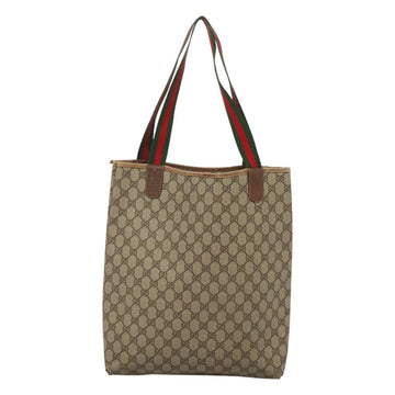GUCCI GG Supreme Web Sherry Line Tote Bag PVC Beige Green Red Auth 117760 - 0