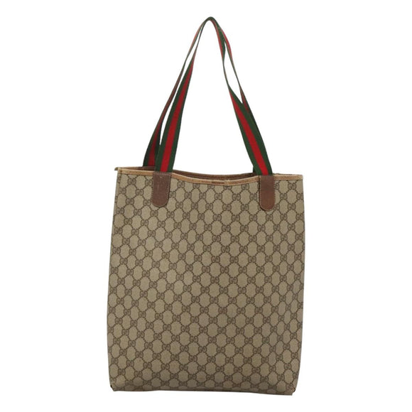 GUCCI GG Supreme Web Sherry Line Tote Bag PVC Beige Green Red Auth 117760