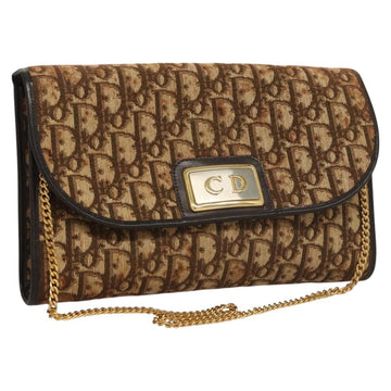 Christian Dior Trotter Canvas Chain Shoulder Bag Brown Gold Auth 117785