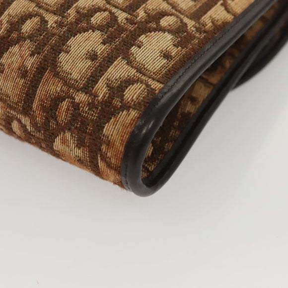 Christian Dior Trotter Canvas Chain Shoulder Bag Brown Gold Auth 117785