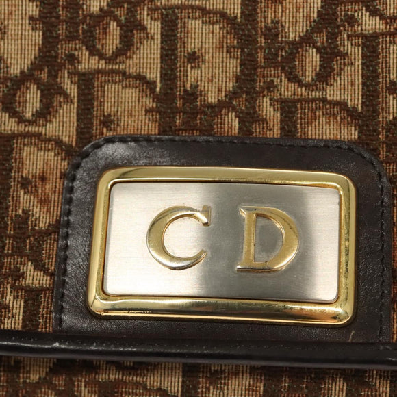 Christian Dior Trotter Canvas Chain Shoulder Bag Brown Gold Auth 117785