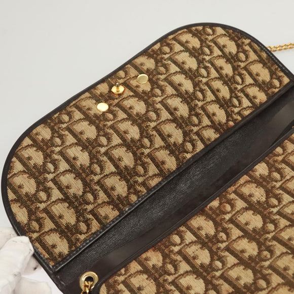 Christian Dior Trotter Canvas Chain Shoulder Bag Brown Gold Auth 117785