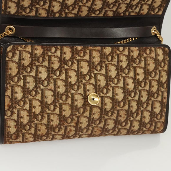 Christian Dior Trotter Canvas Chain Shoulder Bag Brown Gold Auth 117785