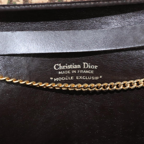 Christian Dior Trotter Canvas Chain Shoulder Bag Brown Gold Auth 117785