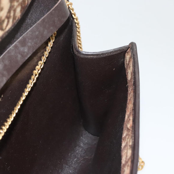 Christian Dior Trotter Canvas Chain Shoulder Bag Brown Gold Auth 117785