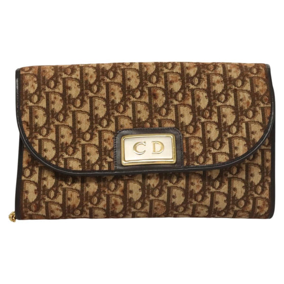 Christian Dior Trotter Canvas Chain Shoulder Bag Brown Gold Auth 117785