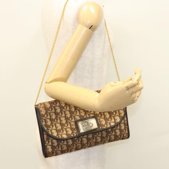 Christian Dior Trotter Canvas Chain Shoulder Bag Brown Gold Auth 117785
