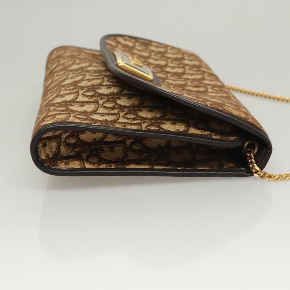 Christian Dior Trotter Canvas Chain Shoulder Bag Brown Gold Auth 117785