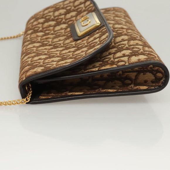 Christian Dior Trotter Canvas Chain Shoulder Bag Brown Gold Auth 117785