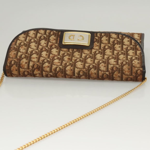 Christian Dior Trotter Canvas Chain Shoulder Bag Brown Gold Auth 117785