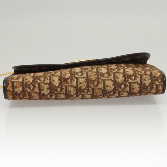 Christian Dior Trotter Canvas Chain Shoulder Bag Brown Gold Auth 117785