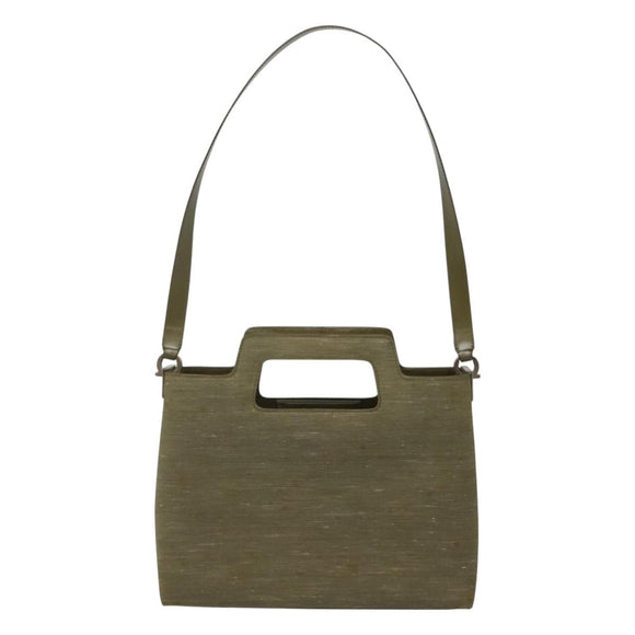 Salvatore Ferragamo Gancini Shoulder Bag Canvas Khaki Auth 117786