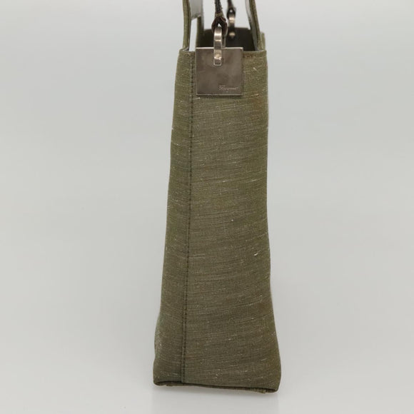 Salvatore Ferragamo Gancini Shoulder Bag Canvas Khaki Auth 117786