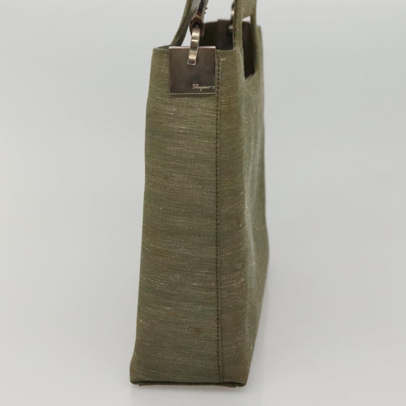 Salvatore Ferragamo Gancini Shoulder Bag Canvas Khaki Auth 117786