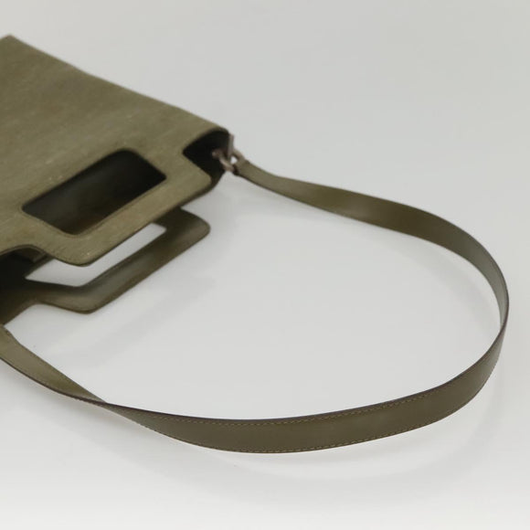 Salvatore Ferragamo Gancini Shoulder Bag Canvas Khaki Auth 117786