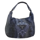 PRADA Shoulder Bag Nylon Blue Silver Auth 117789-1