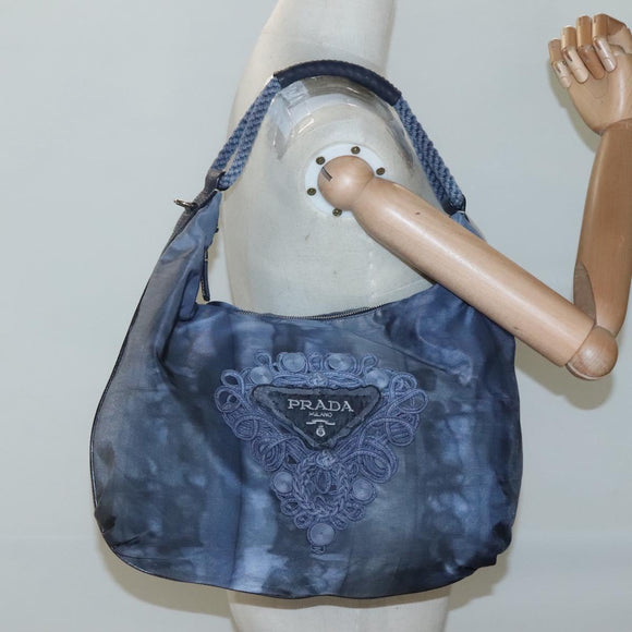 PRADA Shoulder Bag Nylon Blue Silver Auth 117789
