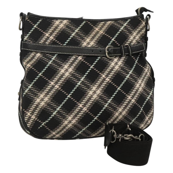 BURBERRY Nova Check Blue Label Shoulder Bag Wool Black Silver Auth 117790