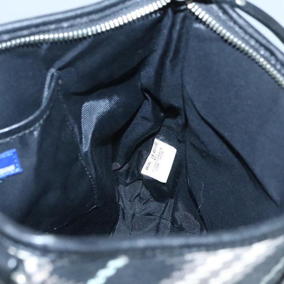 BURBERRY Nova Check Blue Label Shoulder Bag Wool Black Silver Auth 117790