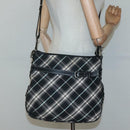 BURBERRY Nova Check Blue Label Shoulder Bag Wool Black Silver Auth 117790-19