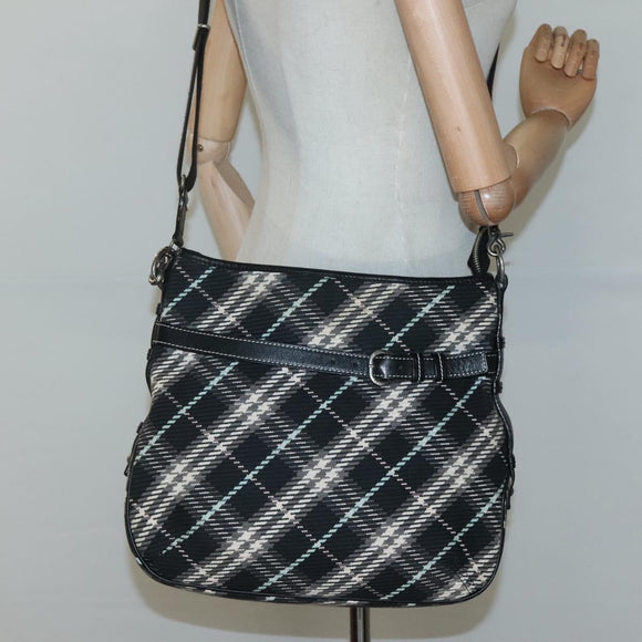 BURBERRY Nova Check Blue Label Shoulder Bag Wool Black Silver Auth 117790