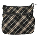 BURBERRY Nova Check Blue Label Shoulder Bag Wool Black Silver Auth 117790-13
