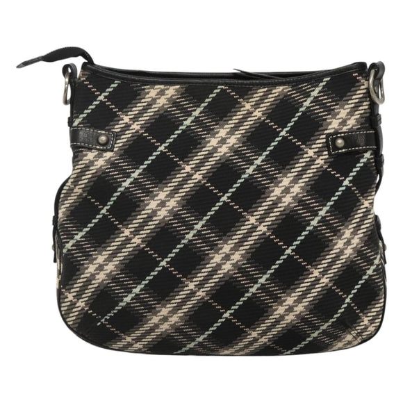 BURBERRY Nova Check Blue Label Shoulder Bag Wool Black Silver Auth 117790
