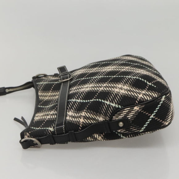 BURBERRY Nova Check Blue Label Shoulder Bag Wool Black Silver Auth 117790